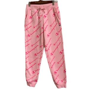 Girls L Champion Light Pink Sweatpants with Hot Pink Logos